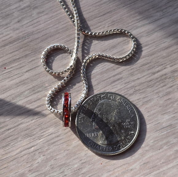 Sterling Silver Red Crystal Pendant On 24" Chain Also Sterling Silver - Picture 2 of 9